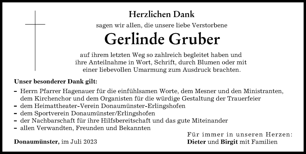 Traueranzeige von Gerlinde Gruber von Donauwörther Zeitung