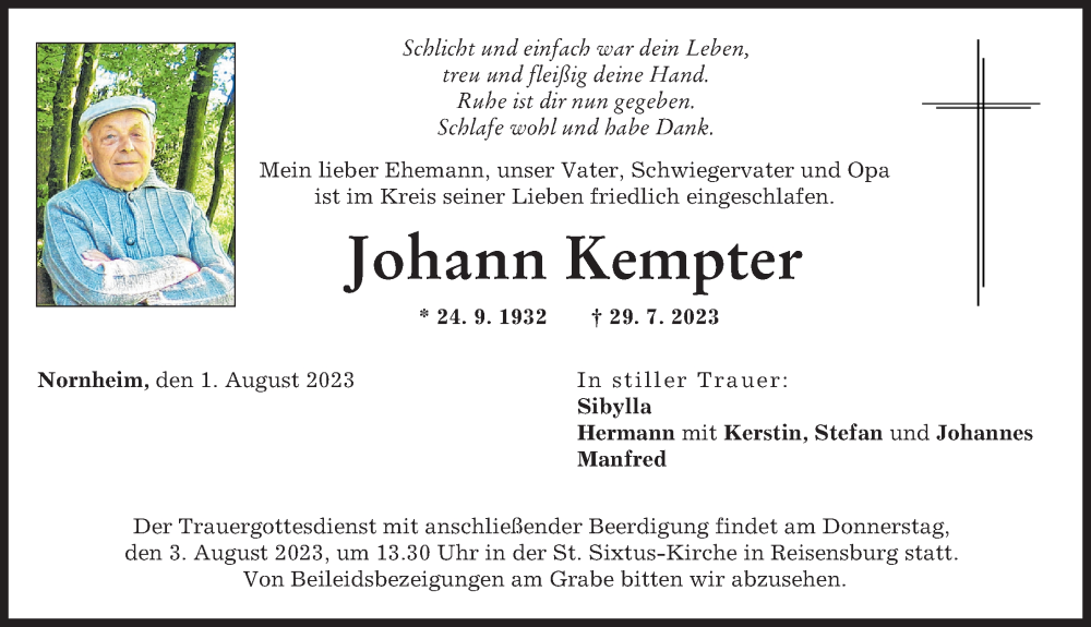 Traueranzeige von Johann Kempter von Günzburger Zeitung