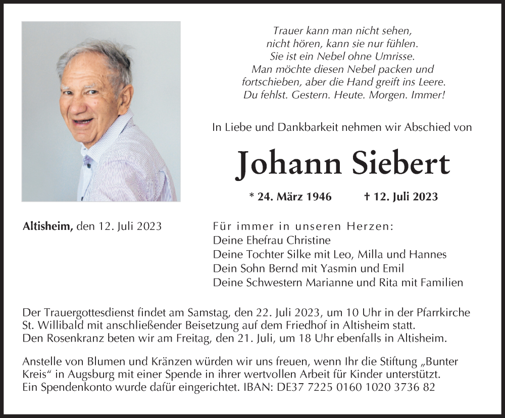 Traueranzeigen Von Johann Siebert | Augsburger Allgemeine Zeitung