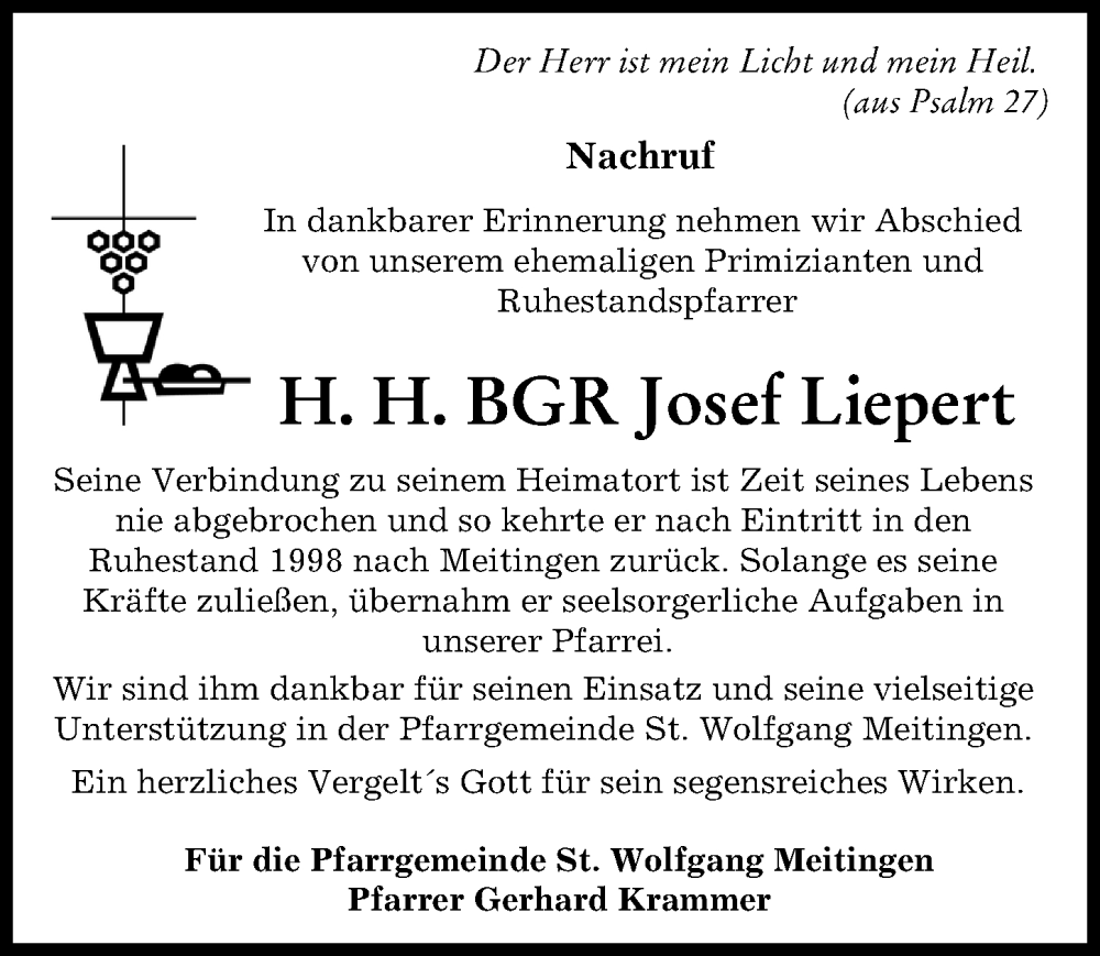 Traueranzeige von Josef Liepert von Augsburger Allgemeine