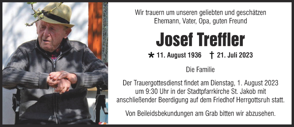 Traueranzeige von Josef Treffler von Friedberger Allgemeine