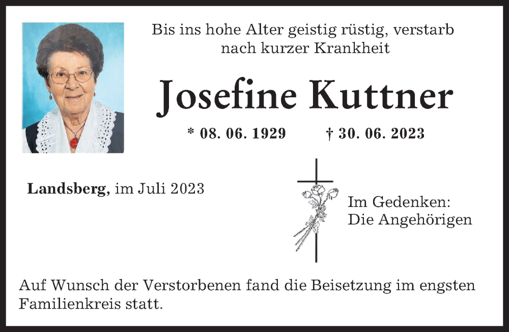 Traueranzeige von Josefine Kuttner von Landsberger Tagblatt