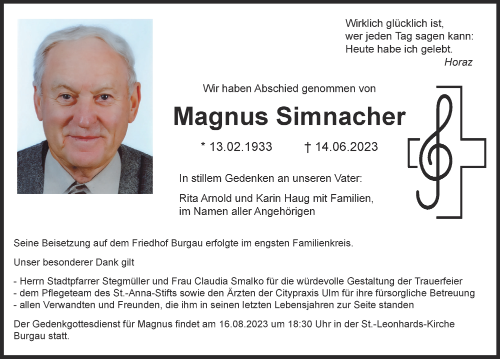 Traueranzeige von Magnus Simnacher von Günzburger Zeitung