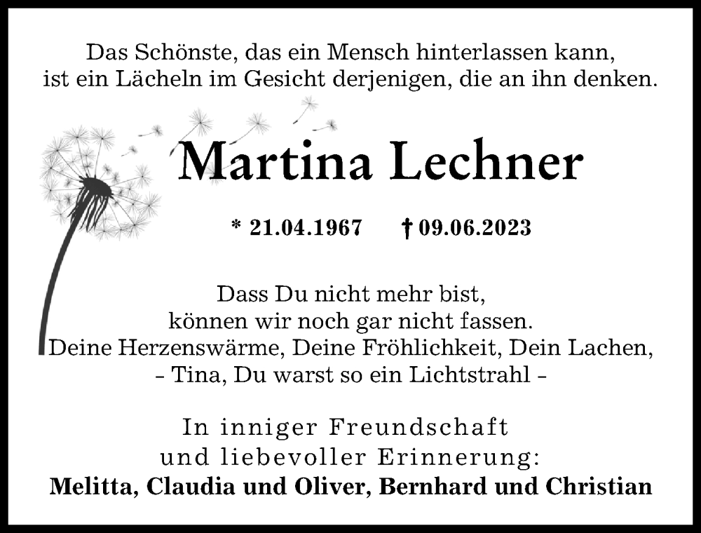 Traueranzeige von Martina Lechner von Augsburger Allgemeine