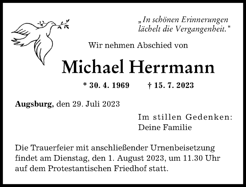 Traueranzeige von Michael Herrmann von Augsburger Allgemeine