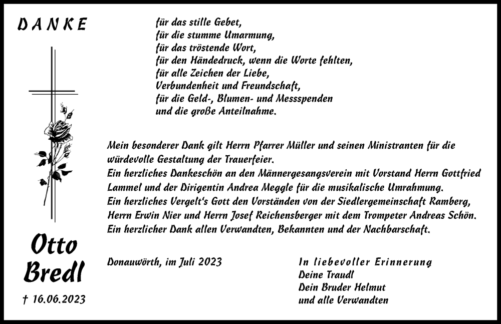 Traueranzeige von Otto Bredl von Donauwörther Zeitung