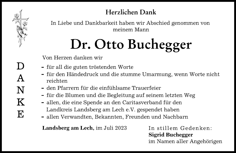 Traueranzeige von Otto Buchegger von Landsberger Tagblatt