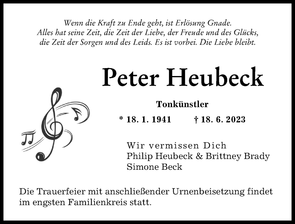 Traueranzeige von Peter Heubeck von Augsburger Allgemeine