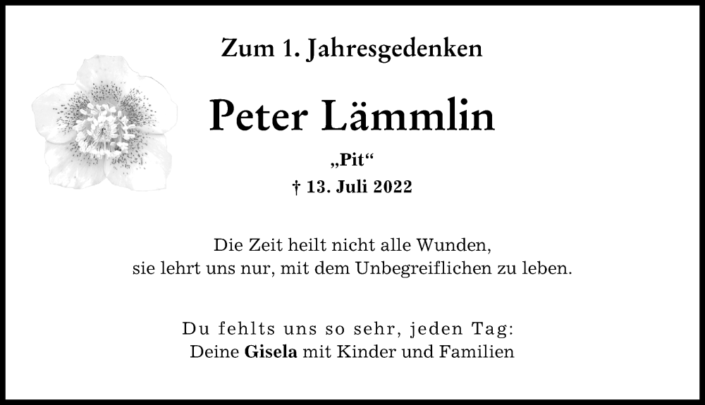 Traueranzeige von Peter Lämmlin von Neuburger Rundschau