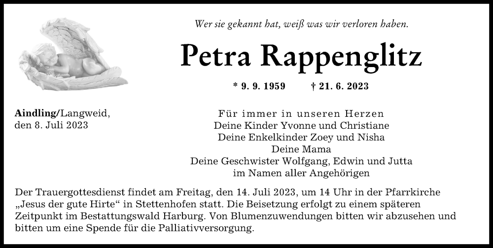 Traueranzeige von Petra Rappenglitz von Augsburger Allgemeine