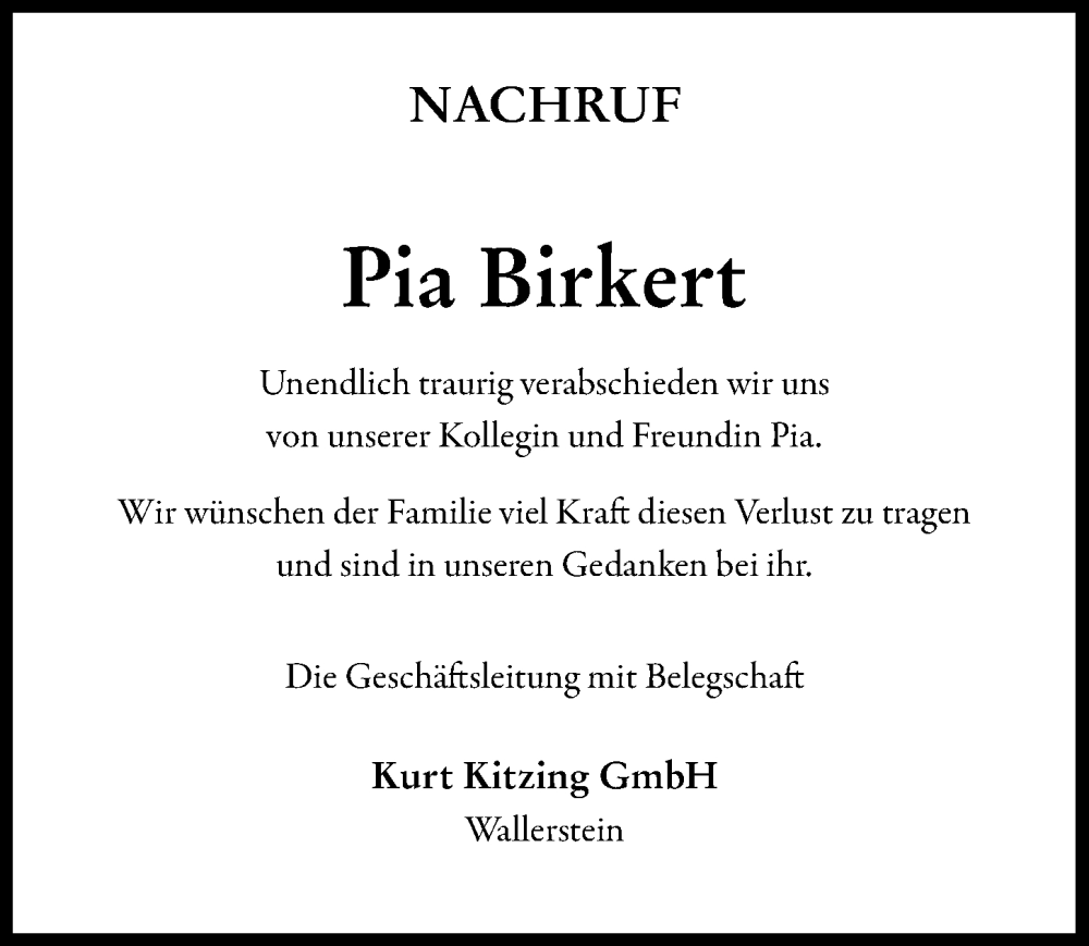  Traueranzeige für Pia Birkert vom 01.08.2023 aus Rieser Nachrichten