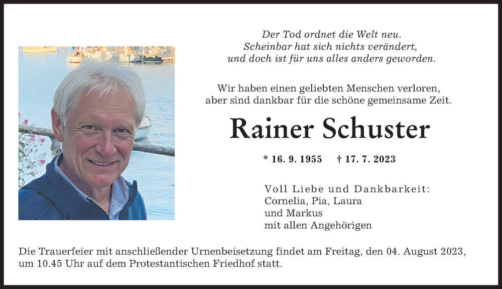 Traueranzeige von Rainer Schuster von Augsburger Allgemeine