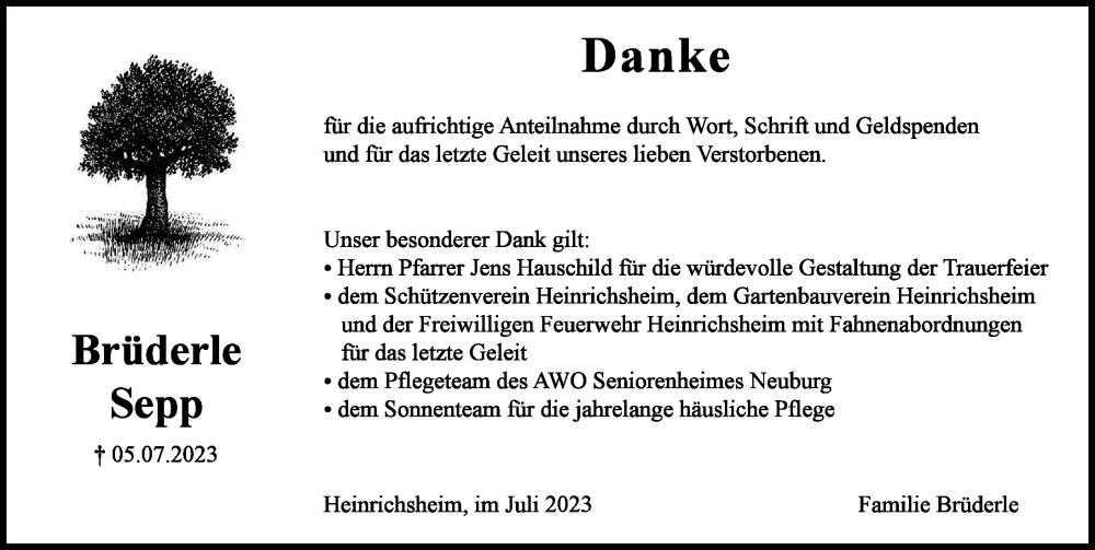 Traueranzeige von Sepp Brüderle von Neuburger Rundschau