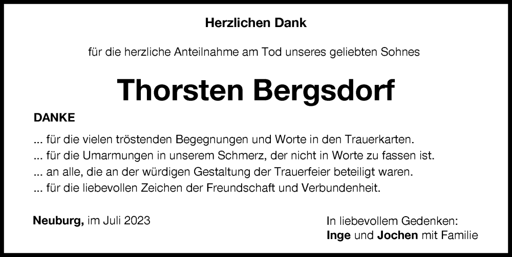 Traueranzeige von Thorsten Bergsdorf von Neuburger Rundschau