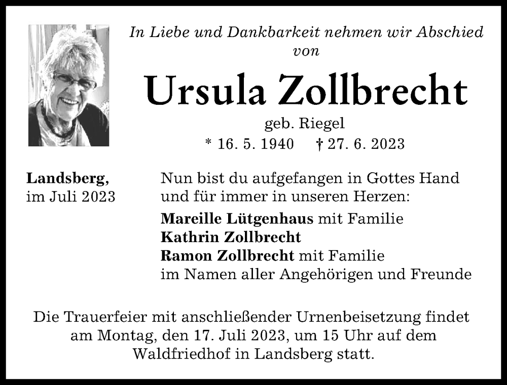 Traueranzeige von Ursula Zollbrecht von Landsberger Tagblatt