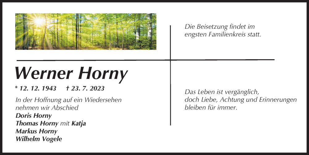 Traueranzeige von Werner Horny von Günzburger Zeitung