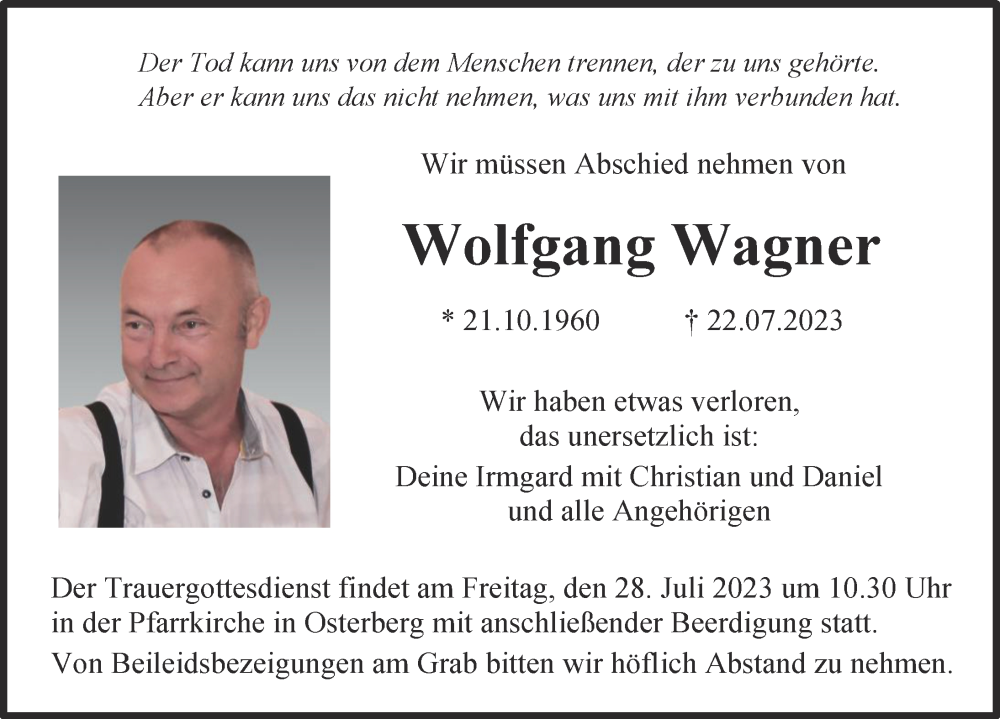 Traueranzeigen von Wolfgang Wagner | Augsburger Allgemeine Zeitung