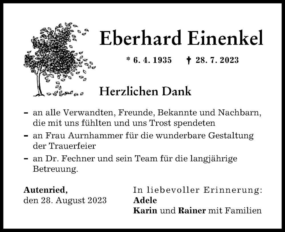 Traueranzeige von Eberhard Einenkel von Günzburger Zeitung