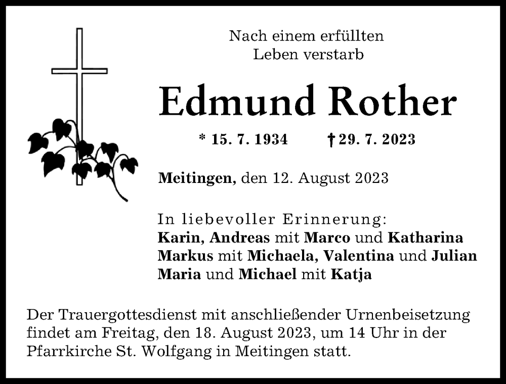 Traueranzeige von Edmund Rother von Augsburg-Land