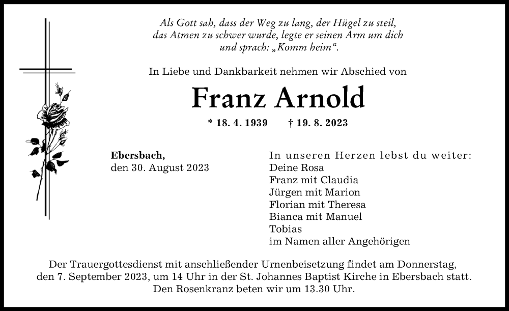 Traueranzeige von Franz Arnold von Günzburger Zeitung