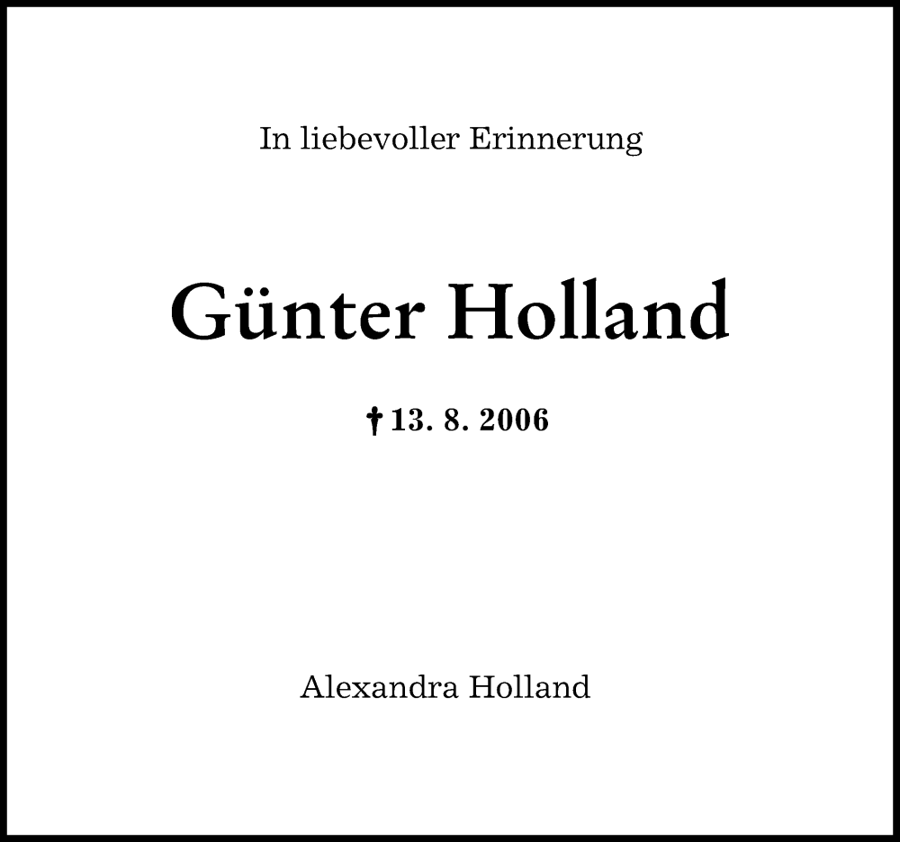 Traueranzeige von Günter Holland von Augsburger Allgemeine