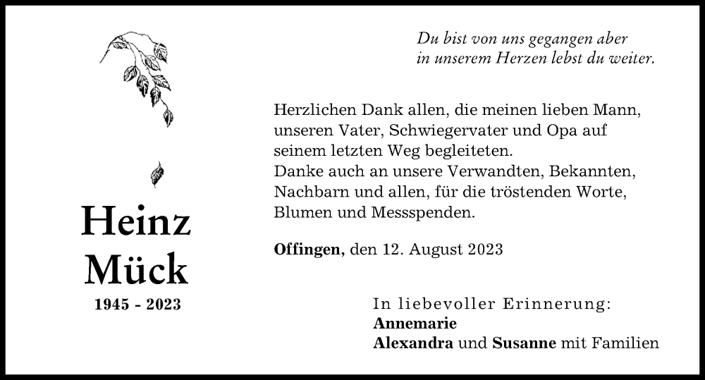 Traueranzeige von Heinz Mück von Günzburger Zeitung