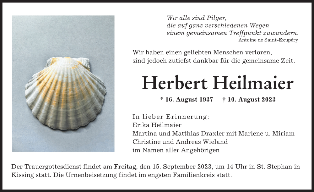 Traueranzeige von Herbert Heilmaier von Augsburger Allgemeine