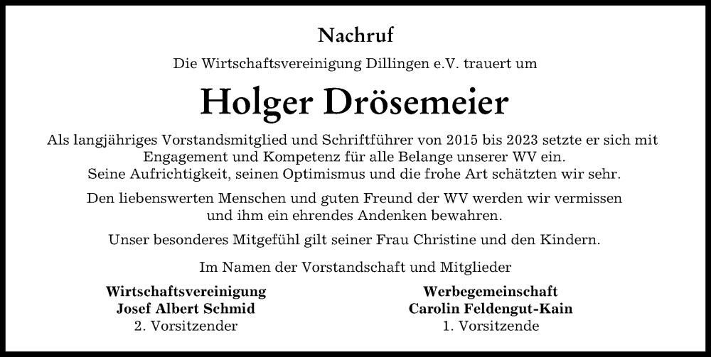  Traueranzeige für Holger Drösemeier vom 24.08.2023 aus Donau Zeitung