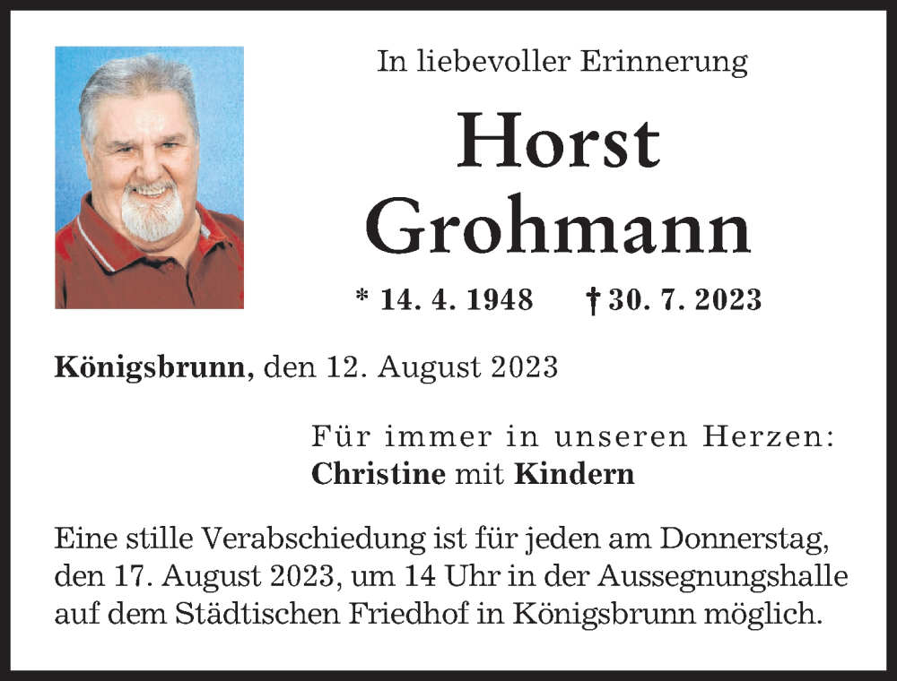 Traueranzeige von Horst Grohmann von Schwabmünchner Allgemeine