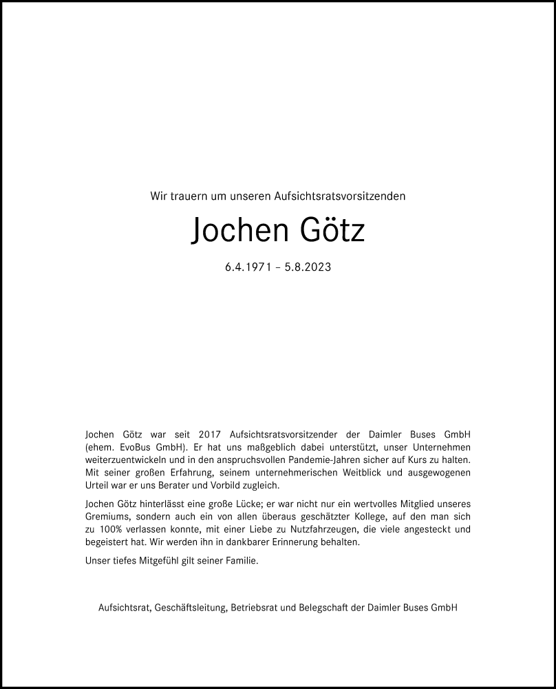 Traueranzeige von Jochen Götz von Neu-Ulmer Zeitung