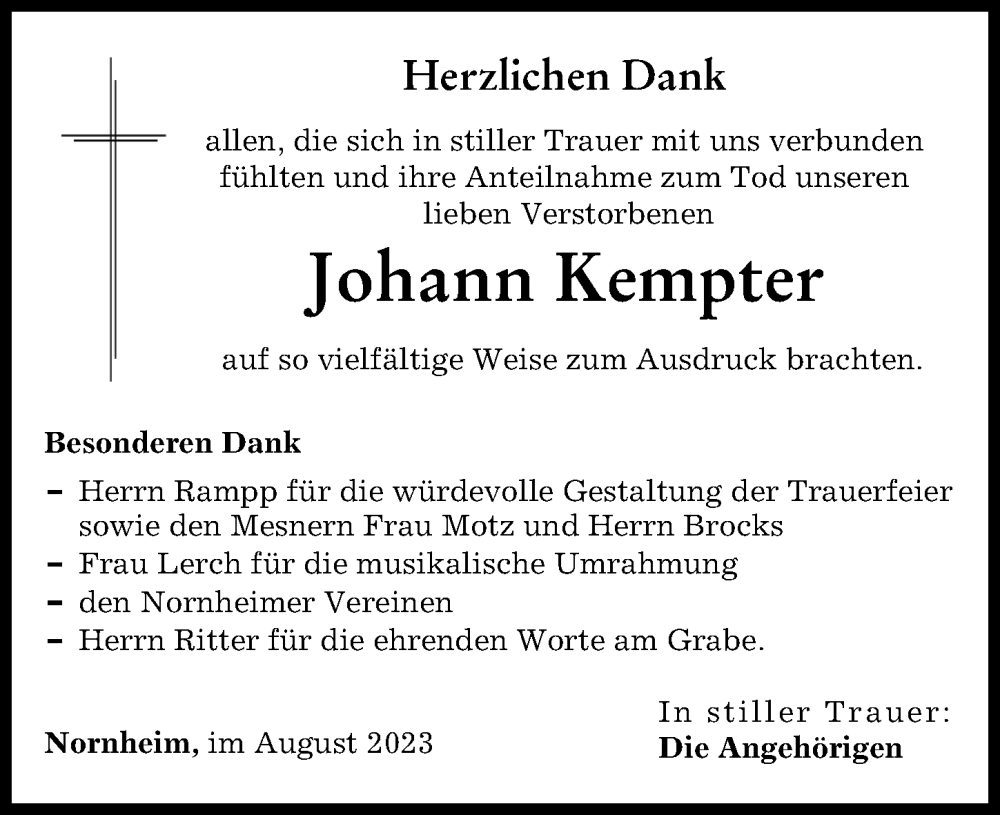Traueranzeige von Johann Kempter von Günzburger Zeitung