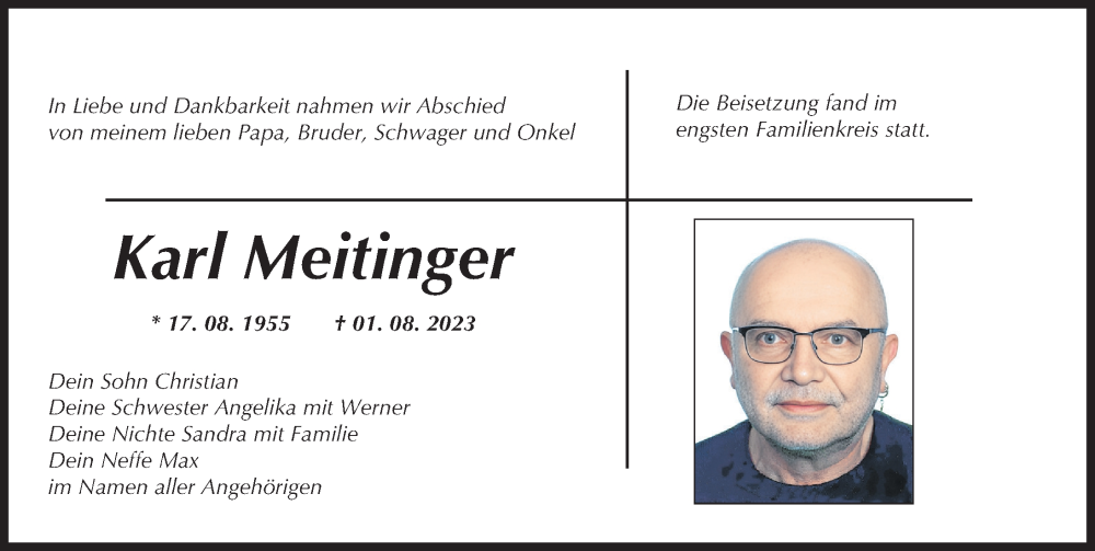 Traueranzeige von Karl Meitinger von Wertinger Zeitung