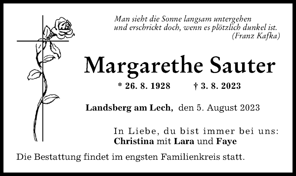 Traueranzeige von Margarethe Sauter von Landsberger Tagblatt