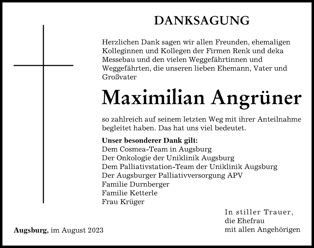 Traueranzeige von Maximilian Angrüner von Augsburger Allgemeine