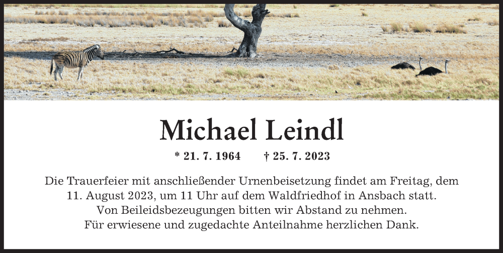 Traueranzeige von Michael Leindl von Donauwörther Zeitung