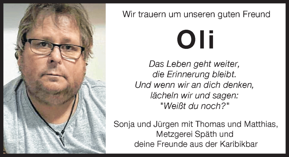 Traueranzeige von Oli  von Friedberger Allgemeine