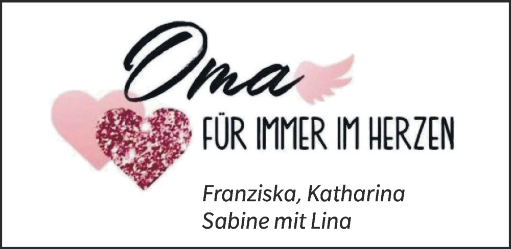 Traueranzeige von Oma  von Mittelschwäbische Nachrichten