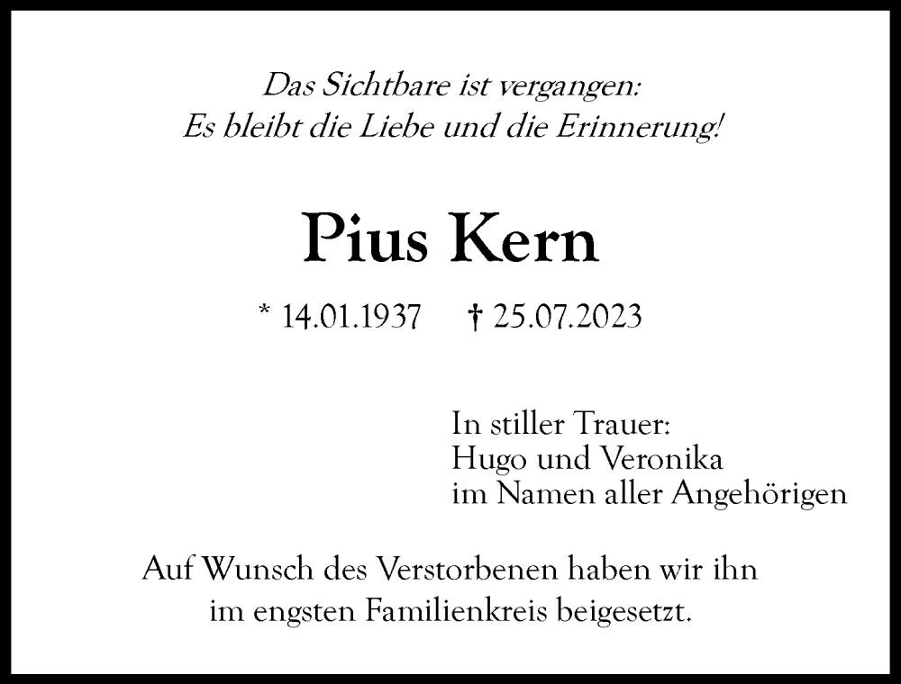 Traueranzeige von Pius Kern von Illertisser Zeitung