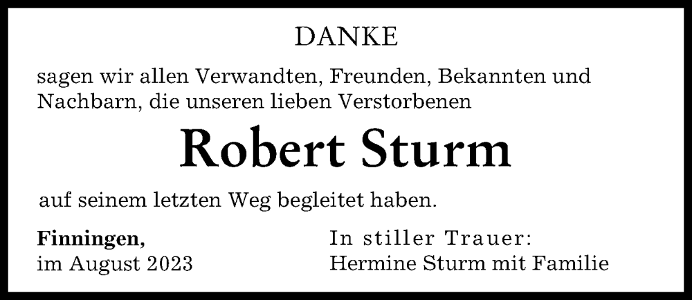 Traueranzeige von Robert Sturm von Donau Zeitung