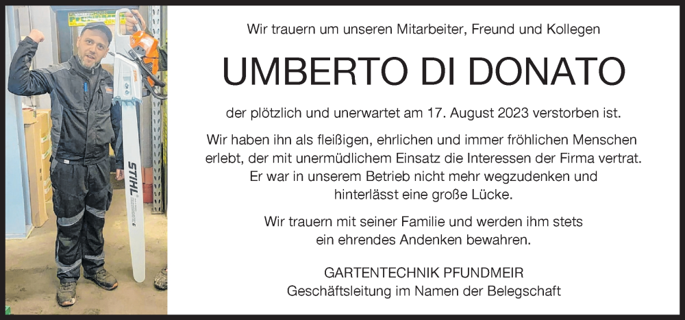 Traueranzeige von Umberti Di Donato von Friedberger Allgemeine