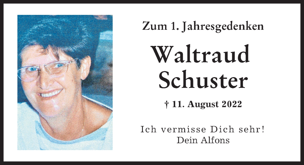 Traueranzeige von Waltraud Schuster von Augsburger Allgemeine