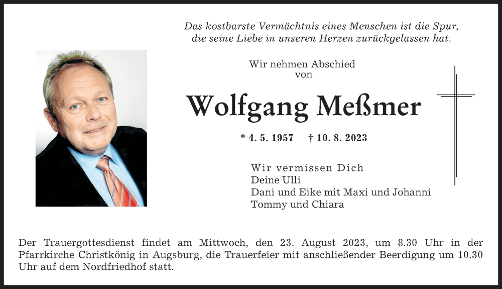 Traueranzeige von Wolfgang Meßmer von Augsburger Allgemeine