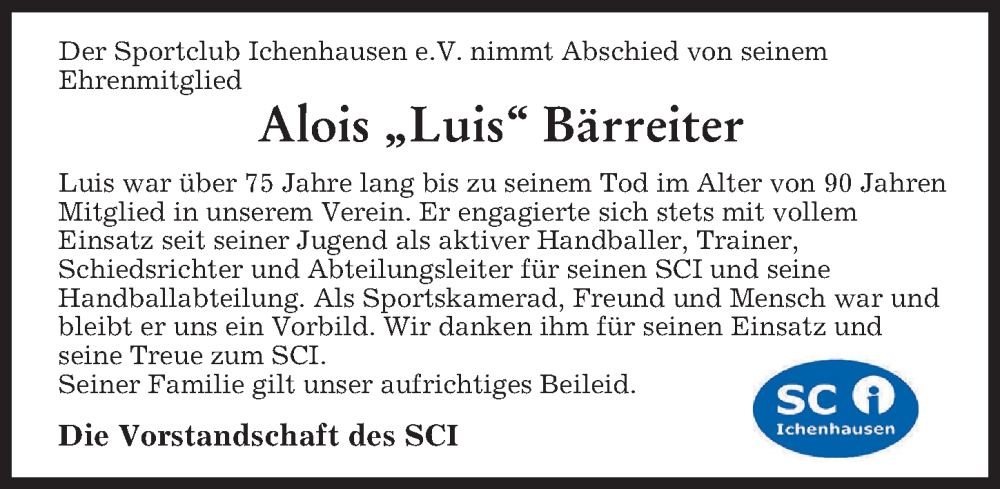 Traueranzeige von Alois Bärreiter von Günzburger Zeitung