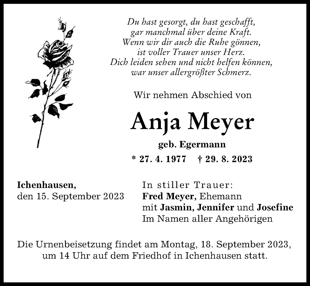 Traueranzeige von Anja Meyer von Günzburger Zeitung