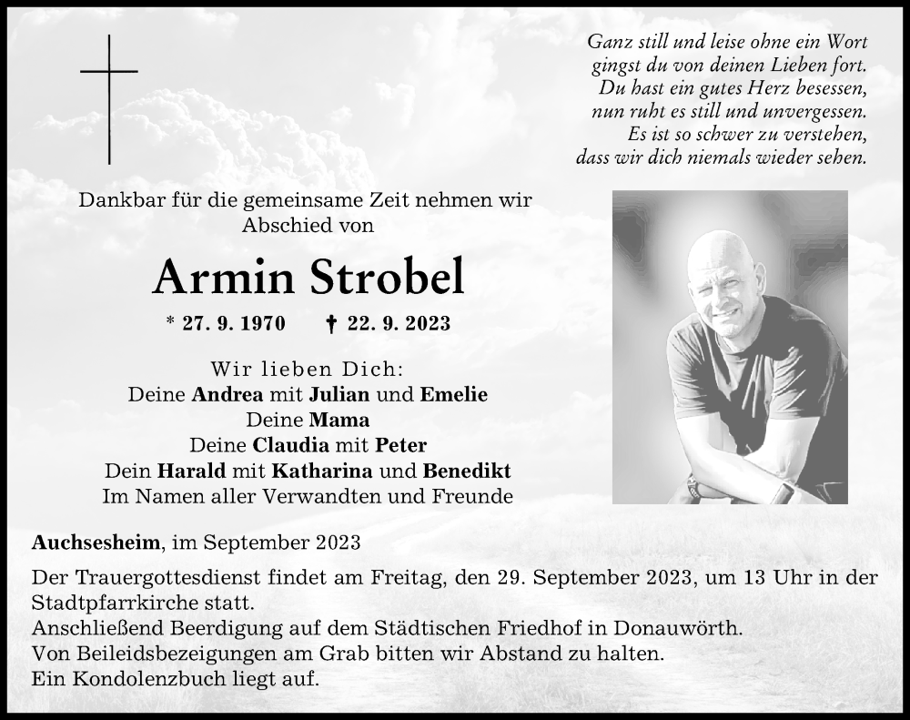  Traueranzeige für Armin Strobel vom 26.09.2023 aus Donauwörther Zeitung