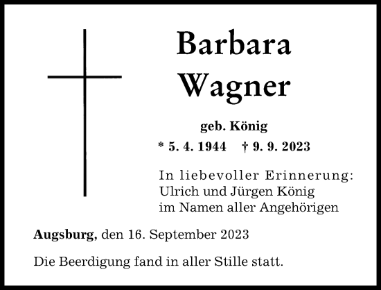 Traueranzeigen Von Barbara Wagner | Augsburger Allgemeine Zeitung