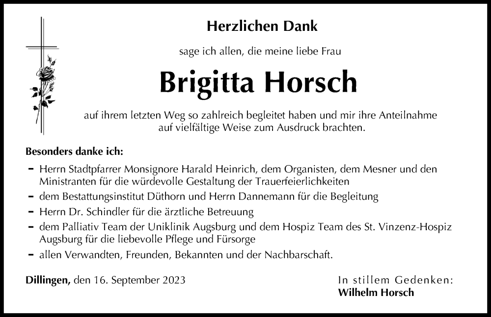 Traueranzeige von Brigitta Horsch von Donau Zeitung