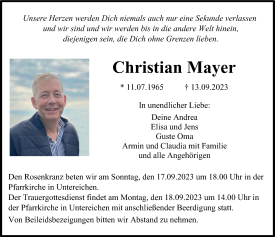 Traueranzeigen Von Christian Mayer | Augsburger Allgemeine Zeitung