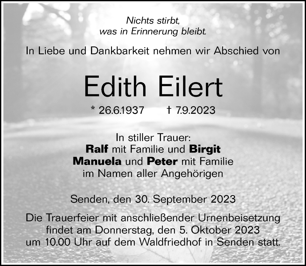  Traueranzeige für Edith Eilert vom 30.09.2023 aus Augsburger Allgemeine, Neu-Ulmer Zeitung