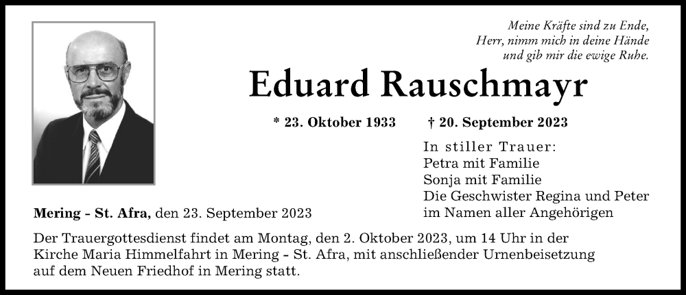 Traueranzeige von Eduard Rauschmayr von Augsburger Allgemeine